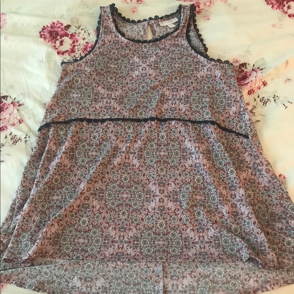 LC Lauren Conrad navy lace bohemian print tank